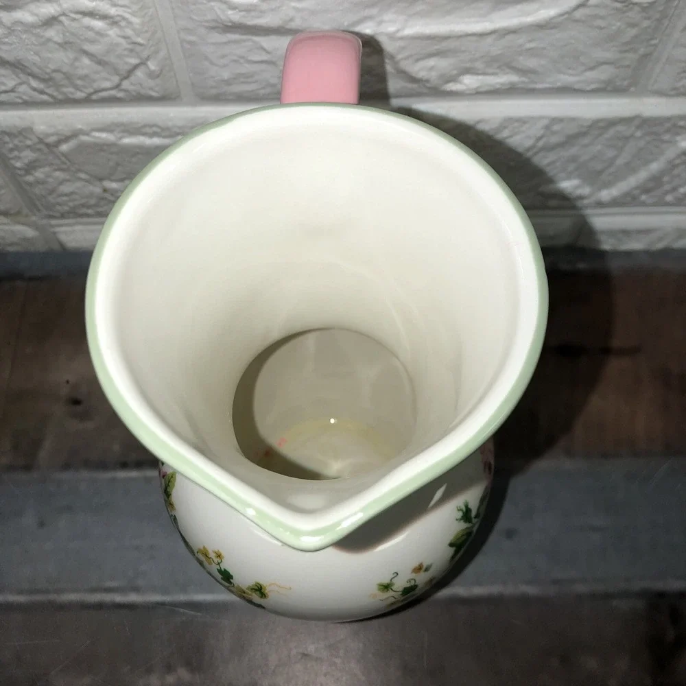 Vintage Laura Ashley Home Pink Roses Pitcher‎ Vase 7 1/2